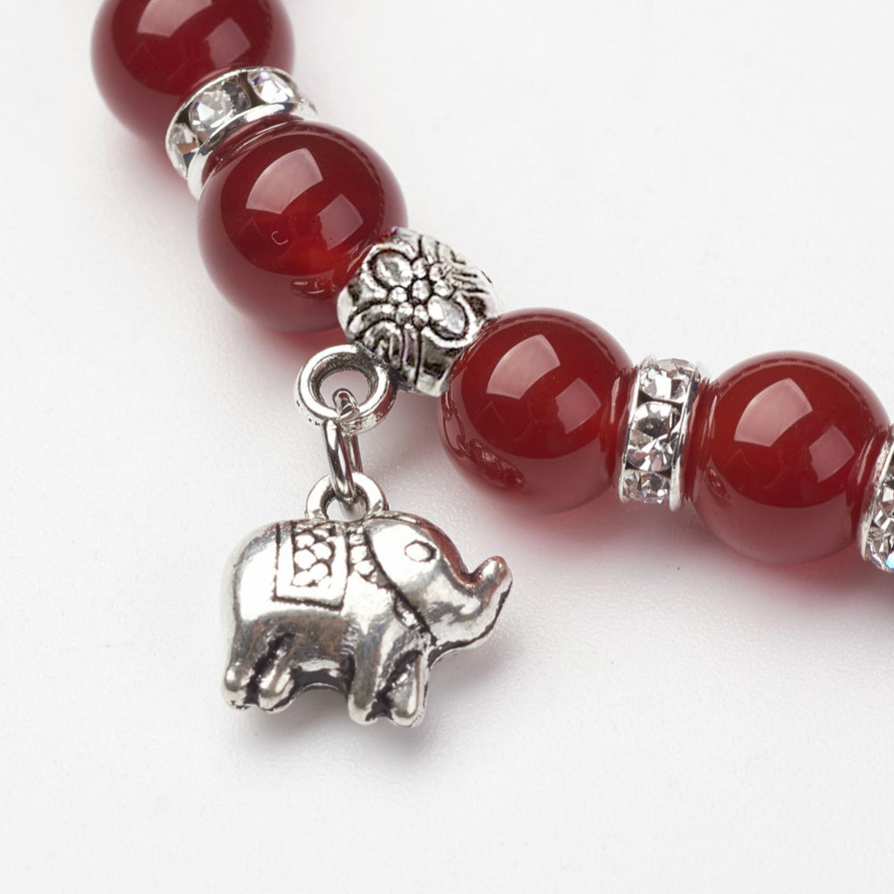 Natural Carnelian Elephant Charm Bracelet