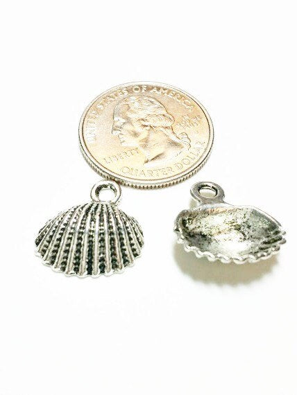 5 Shell Charms antique silver tone