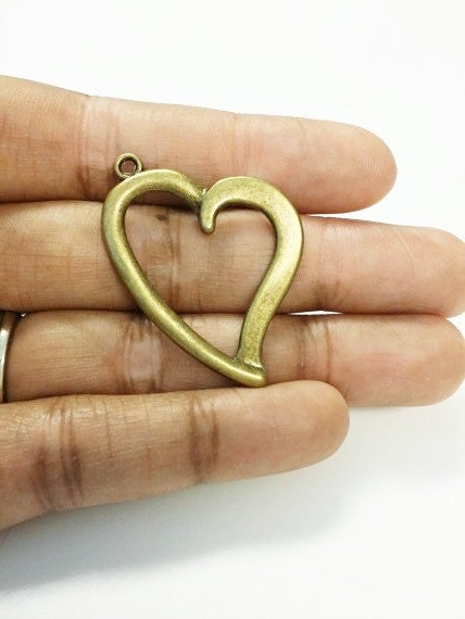 2 Large Heart Charms antique bronze tone, 768
