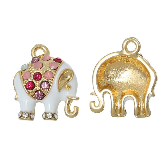 5 Enamel Elephant Charms, Bling Elephant Charms, Rhinestone Animal Charms, Jewelry Making Supplies