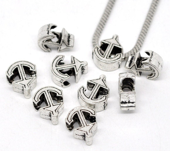20 Large hole bead anchor charms, european style charms, anchor charms, big hole bead, large hole charms, nautical beads