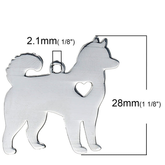 1 Husky Dog Charm Stainless Steel, Stamping Supplies, Husky Pendant