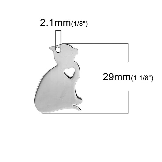 Cat Charm Stainless Steel, Stamping Supplies, Cat Pendant, 501, 760