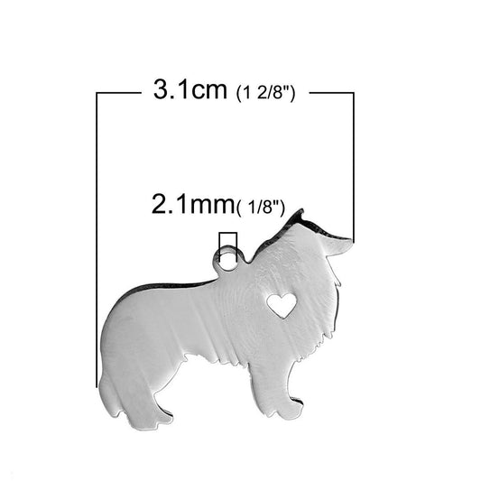 Collie Dog Charm Stainless Steel, Blank Dog Tags, Stamping Supplies, Collie Pendant