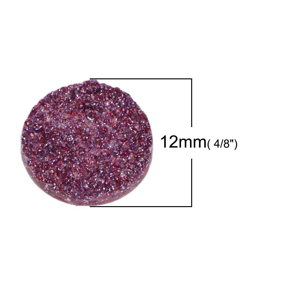 20 Resin Dome Seals Cabochon Round Purple Glitter 12mm