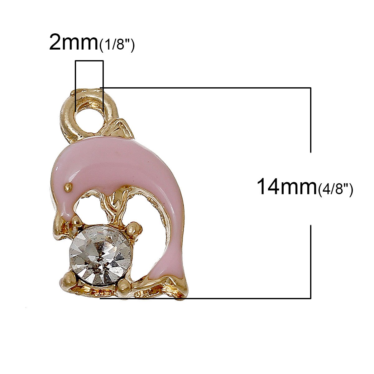 10 Pink Enamel Dolphin Charms Gold Plated, Rhinestone Dolphin Charms