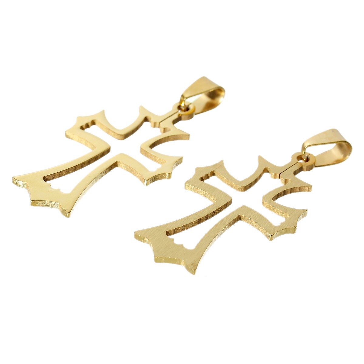 2 Cross Pendants Stainless Steel Gold Plated