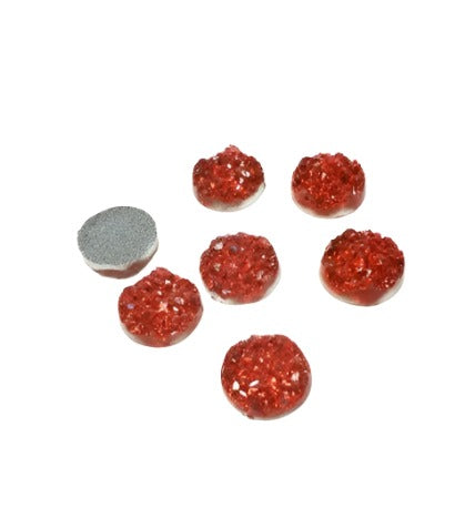 20 Resin Dome Seals Cabochon Round Red Glitter 12mm