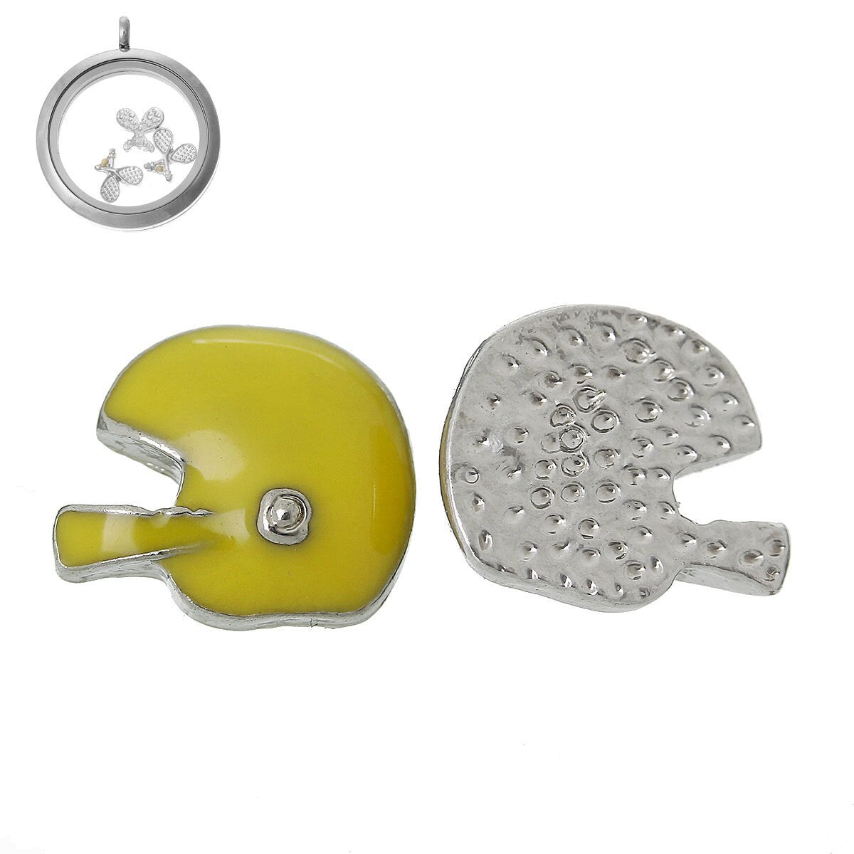 20 Football Charms, Enamel Football Helmet Charms, Small Floating football charms