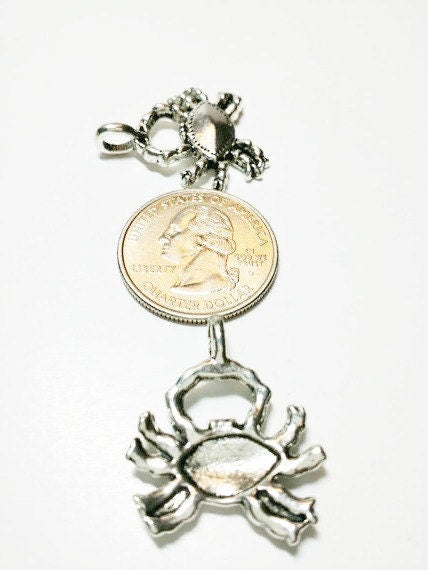 5 Crab Charms antique silver tone