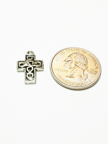 5 Cross Charms antique silver tone