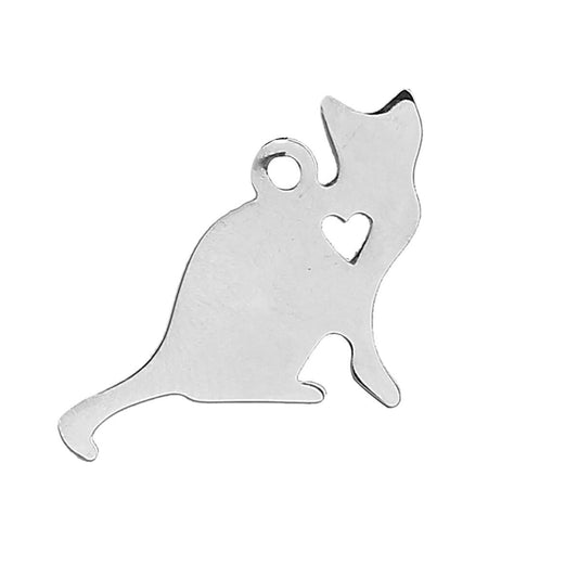 1 Cat Charm Stainless Steel, Stamping Supplies, Cat Pendant
