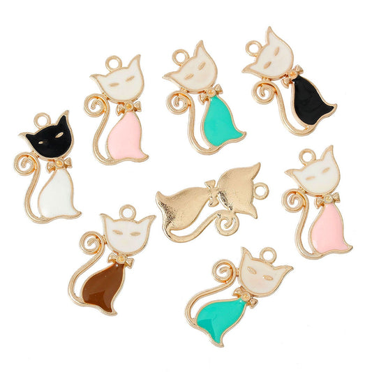 10 Cat charms enamel gold plated, Cat lovers, Can Hold ss4 Rhinestone, 28mm x 16mm, 2830, 361a