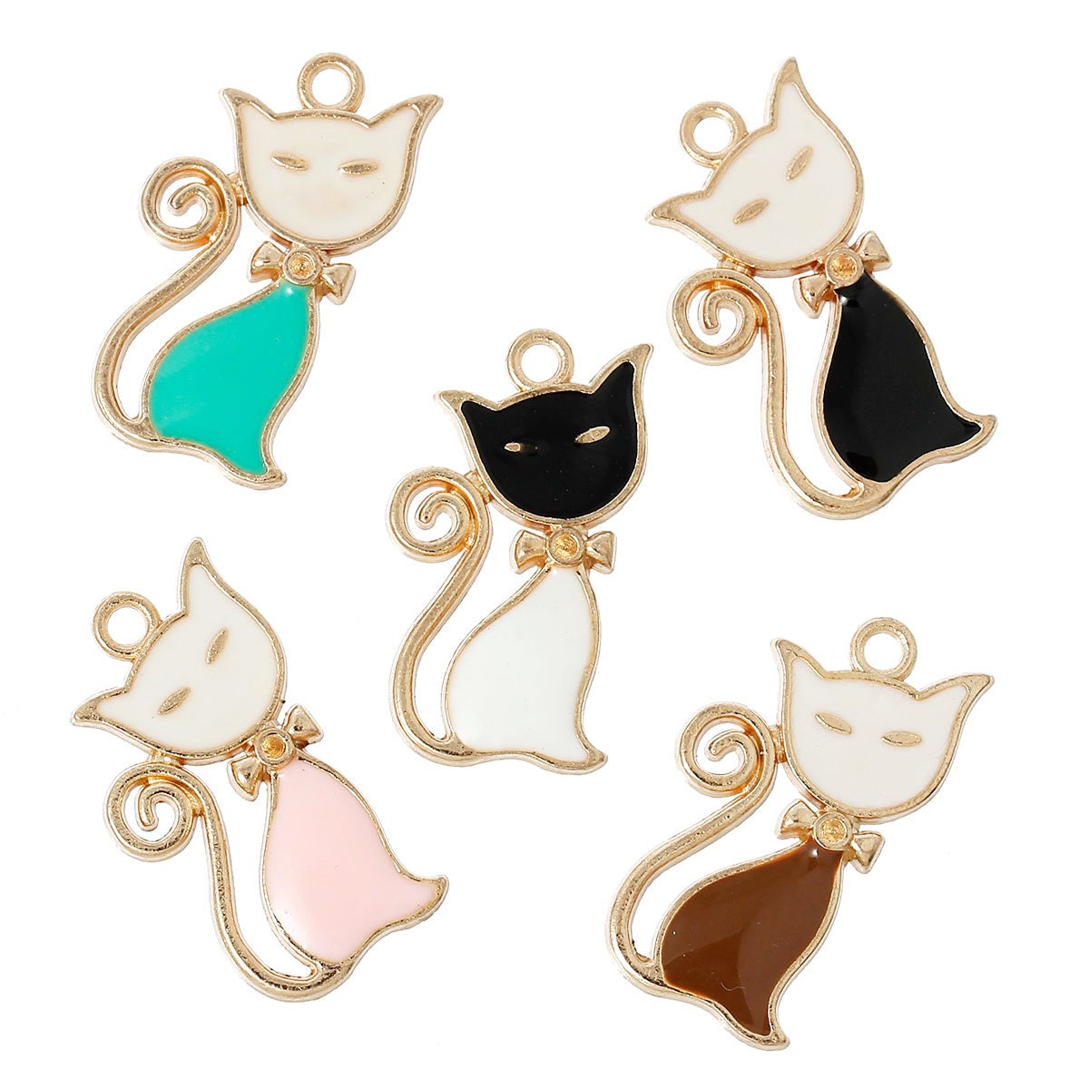 10 Cat charms enamel gold plated, Cat lovers, Can Hold ss4 Rhinestone, 28mm x 16mm, 2830, 361a