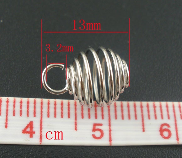 100 Silver Tone Lantern Spiral Bead Cages Pendants Findings 9mm