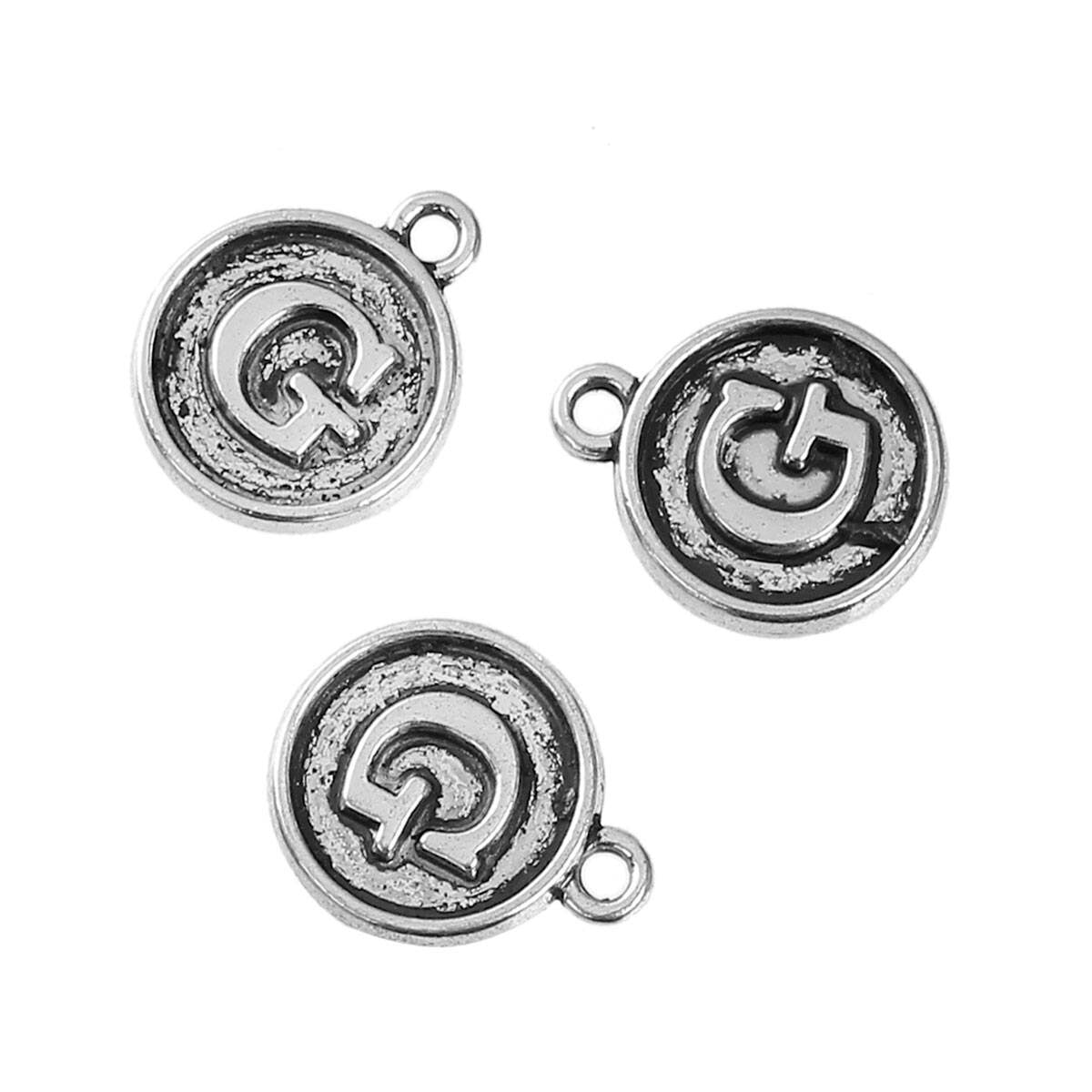 Letter G Charms Antique Silver Tone, Round Initial Charms
