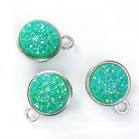 5  Resin Cabochon Charms double side charms, Green AB Color 18mm x 15mm
