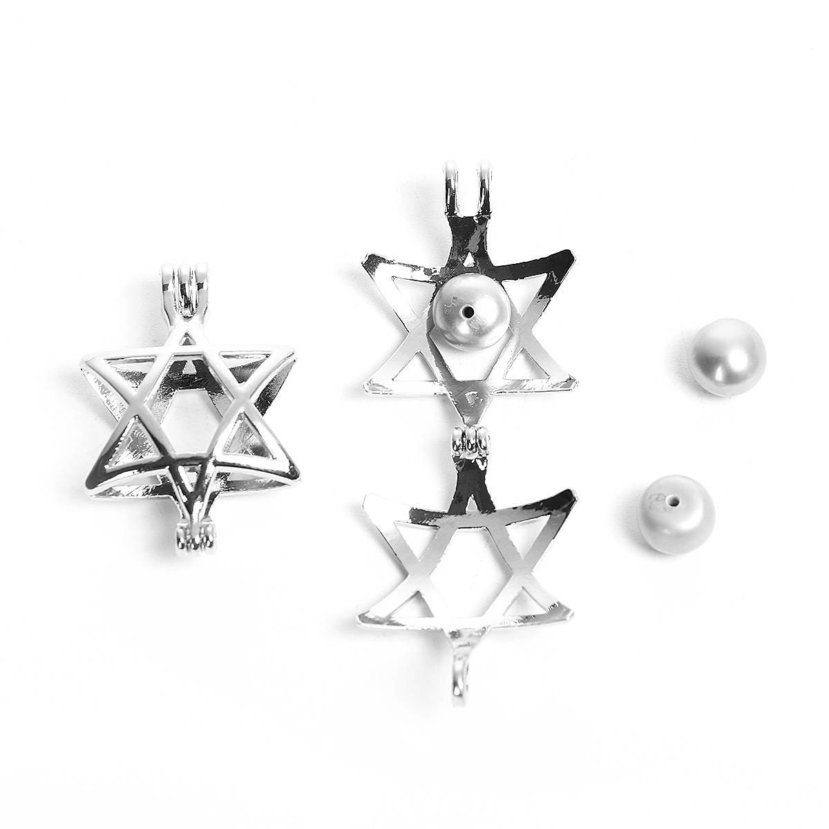 2 Star Bead cage pendant charms fits 8mm bead