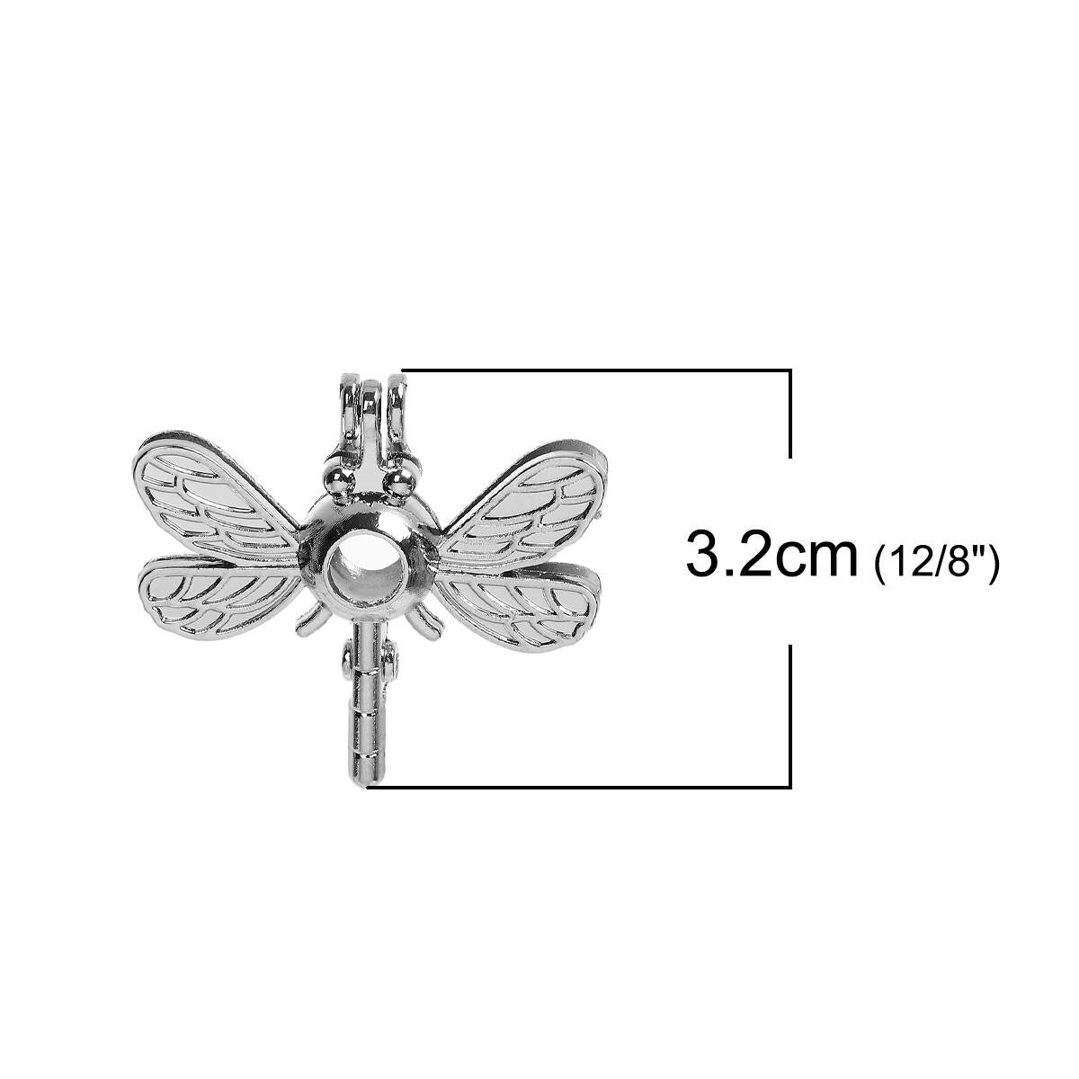 2 Dragonfly 3D Bead cage pendant charms fits 8mm bead