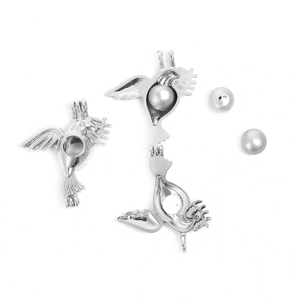 2 Bird Bead cage Locket, insert your bead, fits 8mm bead