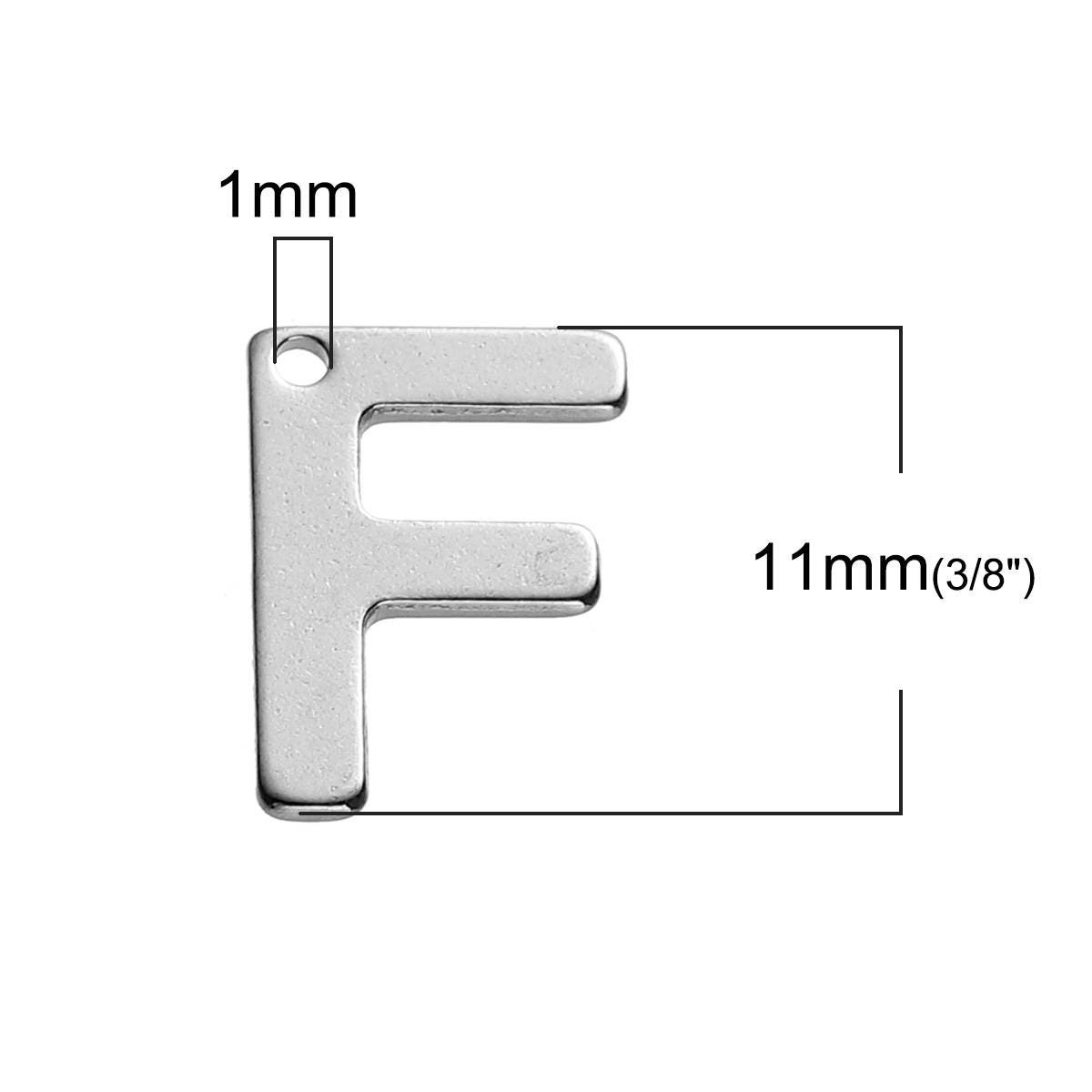 25 Letter F Charms Stainless Steel 11mm x 8mm, Initial Charms