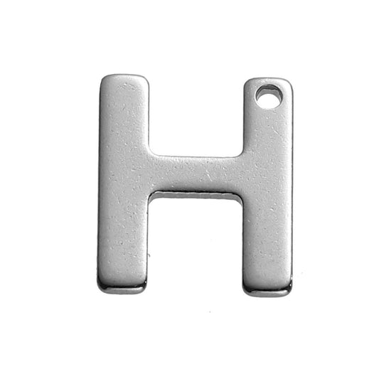 25 Letter H Charms Stainless Steel 11mm x 10mm, Initial Charms