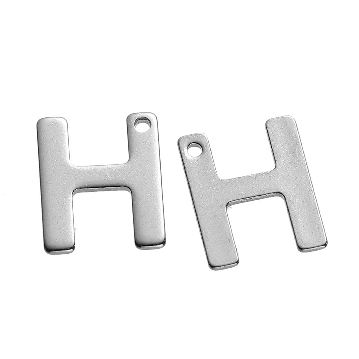 25 Letter H Charms Stainless Steel 11mm x 10mm, Initial Charms