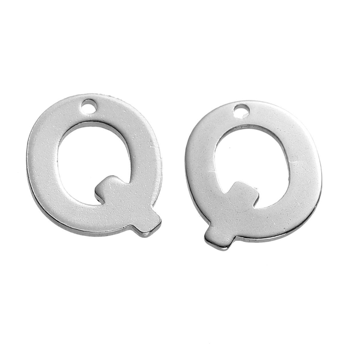 25 Letter Q Charms Stainless Steel 11mm x 10mm, Initial Charms
