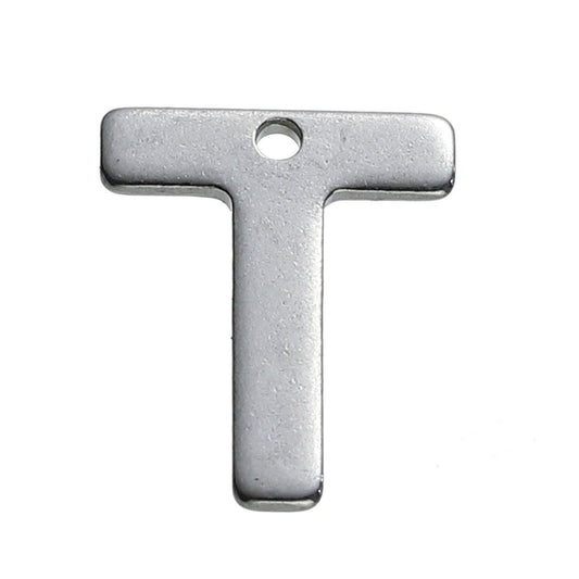 25 Letter T Charms Stainless Steel 11mm x 9mm, Initial Charms