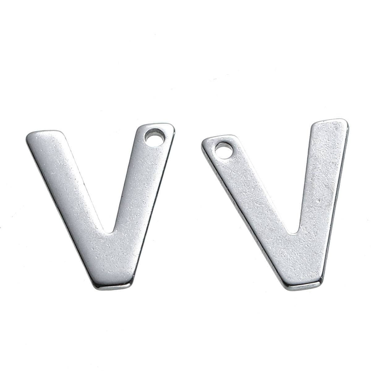 25 Letter V Charms Stainless Steel 11mm x 9mm, Initial Charms