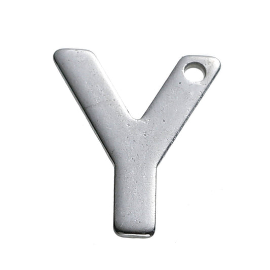 25 Letter Y Charms Stainless Steel 11mm x 9mm, Initial Charms