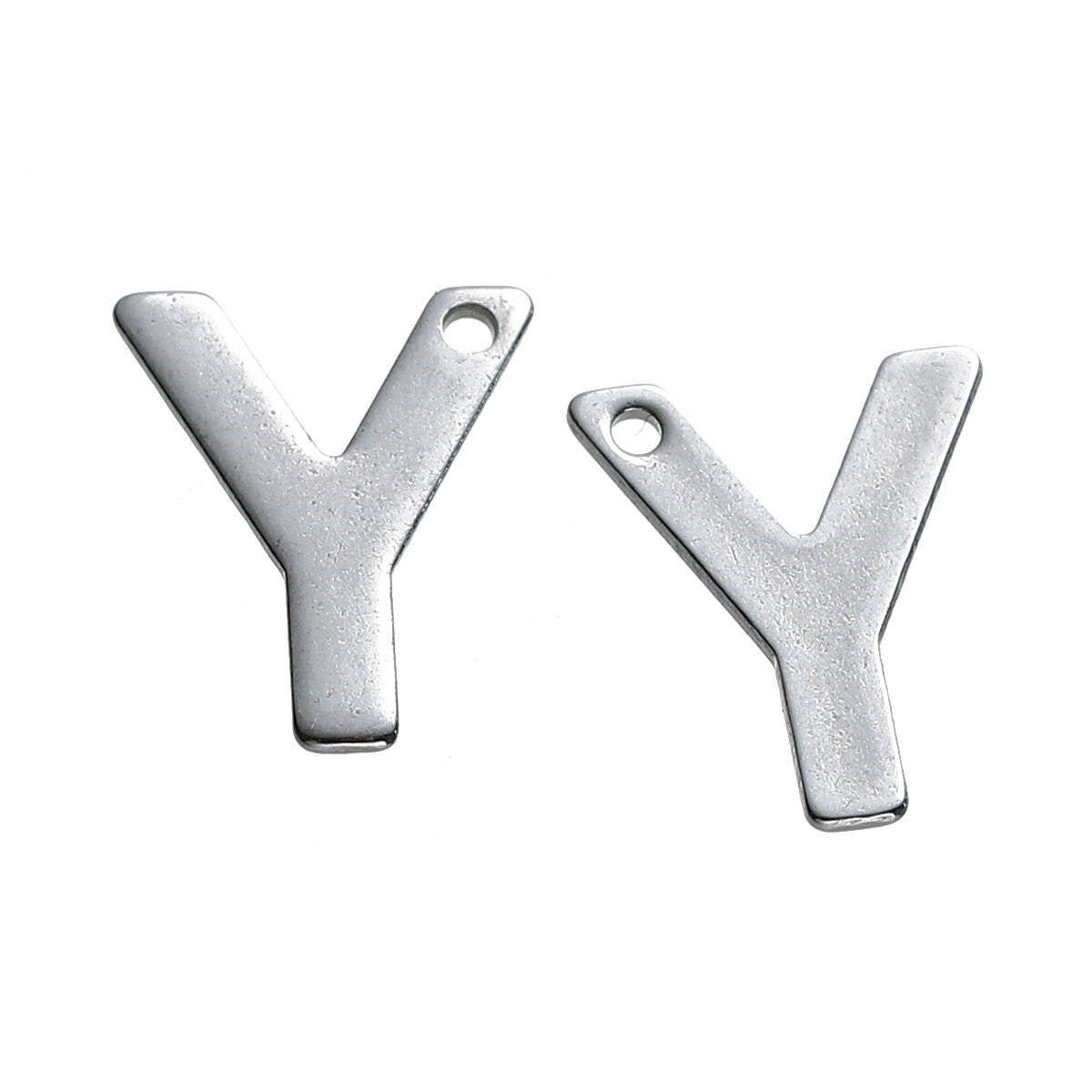 25 Letter Y Charms Stainless Steel 11mm x 9mm, Initial Charms