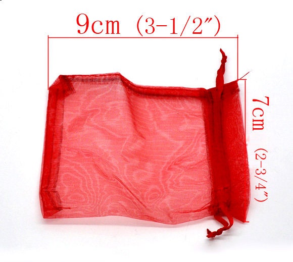 25 Organza bags, red organza bags 8.5cm x 7cm, party favor bags, jewelry bags, mesh bags, wedding favor bags, birthday party bags