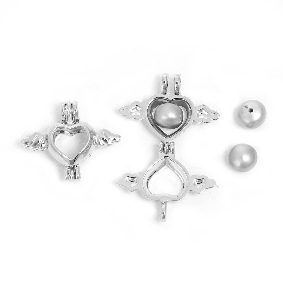 2 Heart pearl cage pendants fits 8mm bead