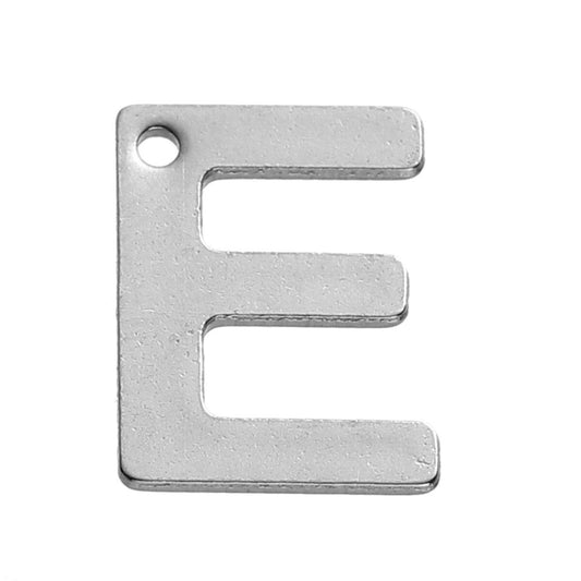 25 Letter E Charms Stainless Steel 11mm x 8mm, Initial Charms