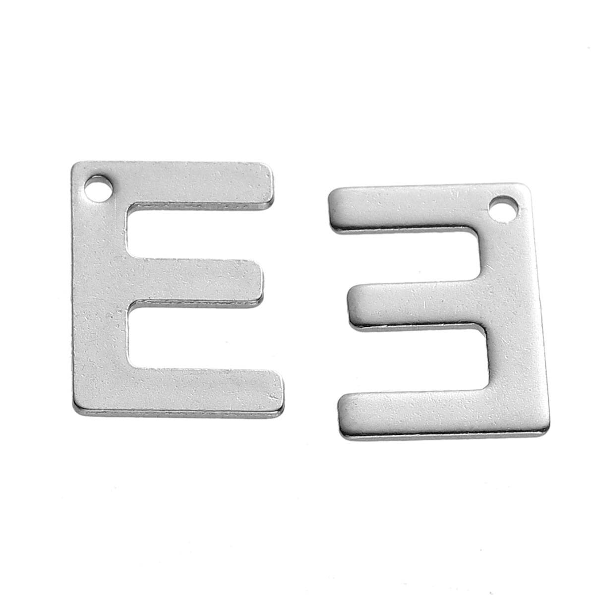 25 Letter E Charms Stainless Steel 11mm x 8mm, Initial Charms