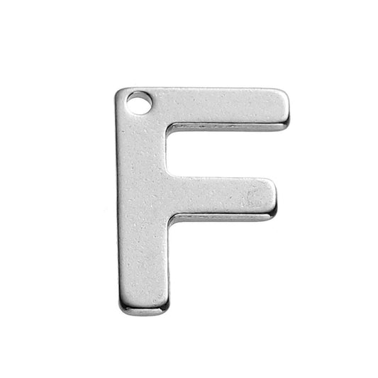 25 Letter F Charms Stainless Steel 11mm x 8mm, Initial Charms