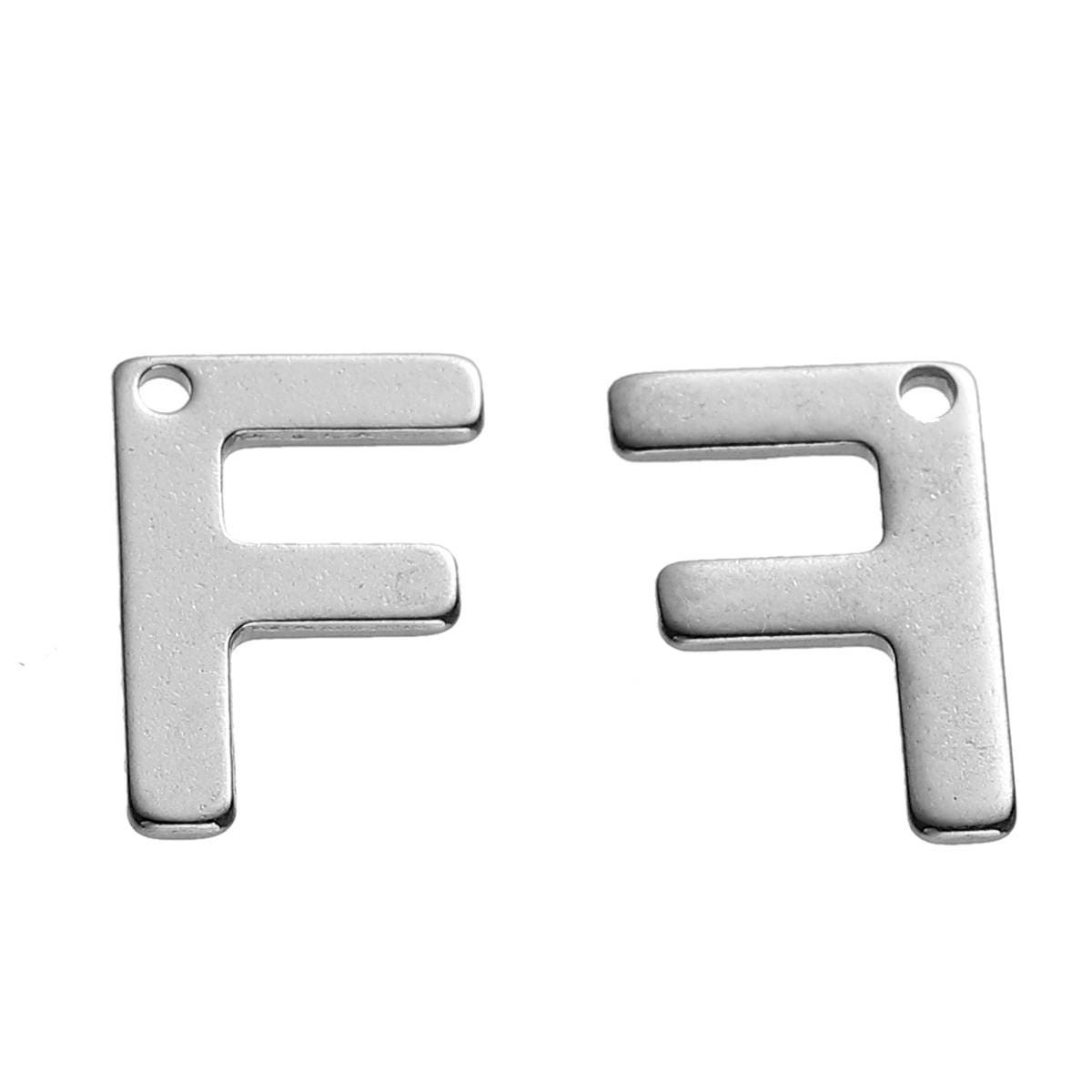 25 Letter F Charms Stainless Steel 11mm x 8mm, Initial Charms