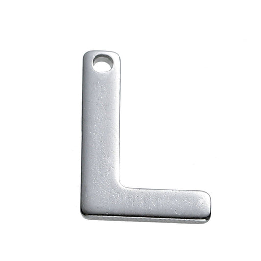 25 Letter L Charms Stainless Steel 11mm x 8mm, Initial Charms