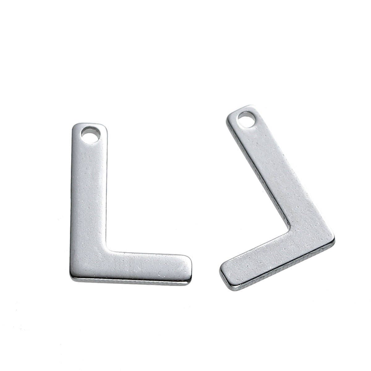 25 Letter L Charms Stainless Steel 11mm x 8mm, Initial Charms