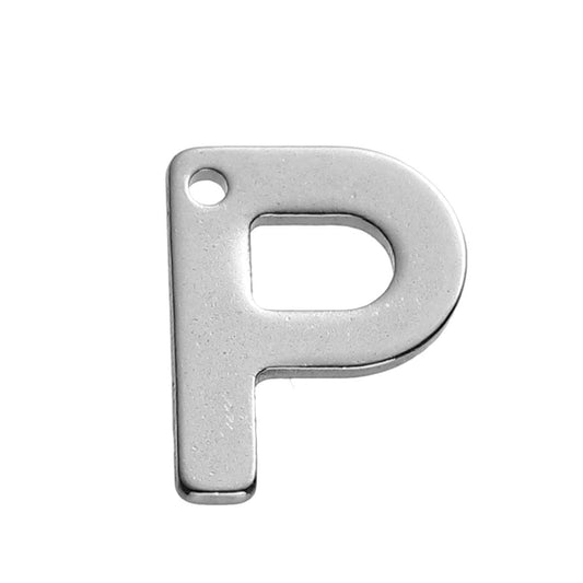 25 Letter P Charms Stainless Steel 11mm x 8mm, Initial Charms
