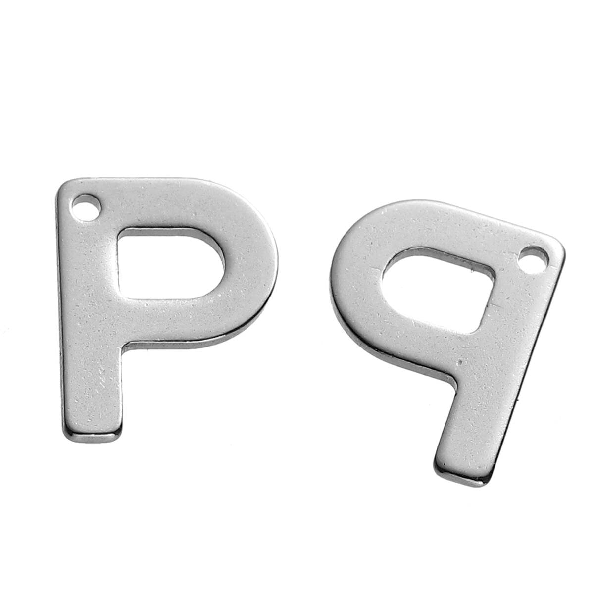 25 Letter P Charms Stainless Steel 11mm x 8mm, Initial Charms