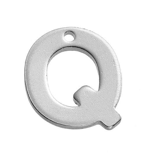 25 Letter Q Charms Stainless Steel 11mm x 10mm, Initial Charms