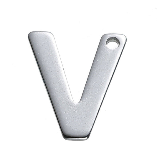 25 Letter V Charms Stainless Steel 11mm x 9mm, Initial Charms