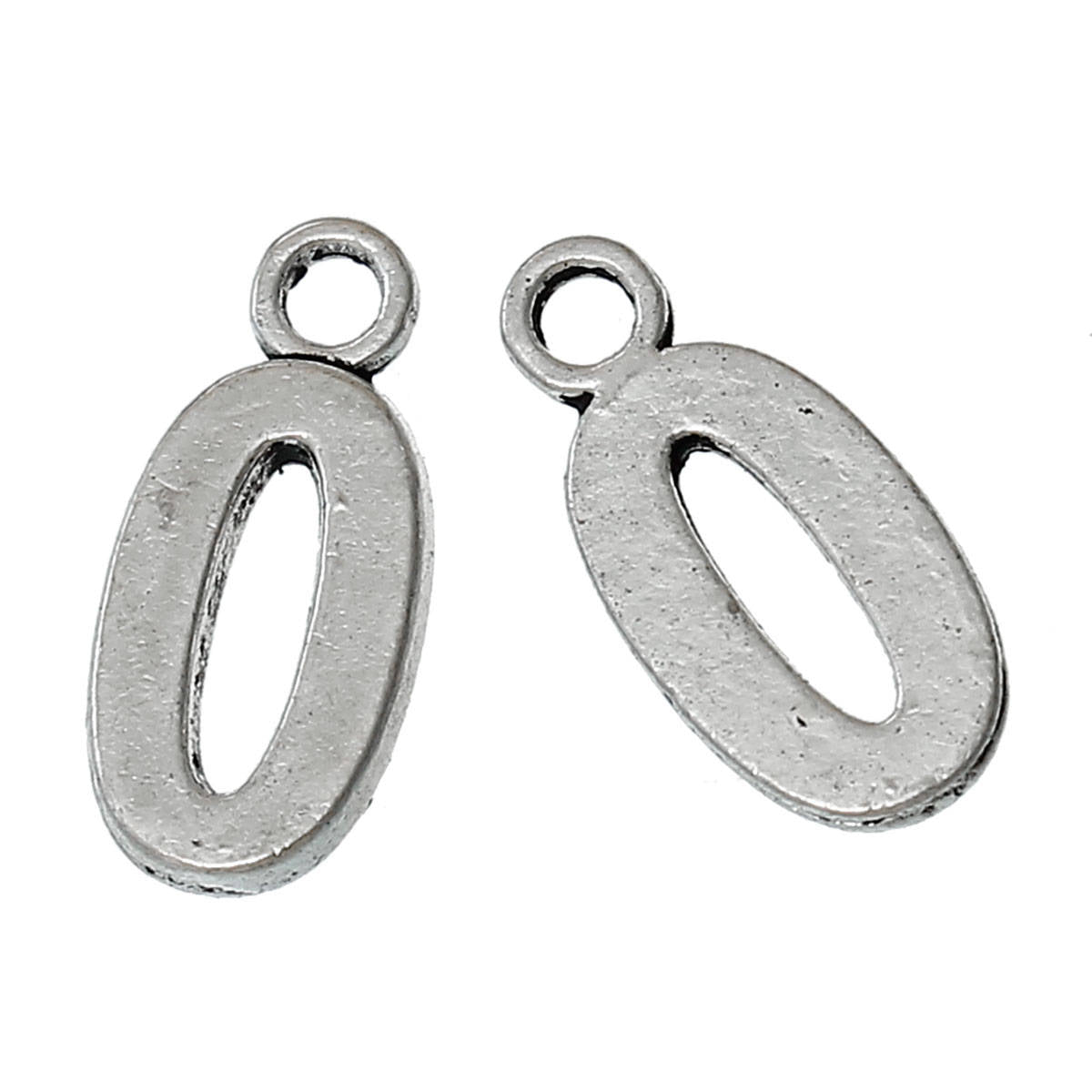 50 Number Charms, Number Zero Charm Antique Silver