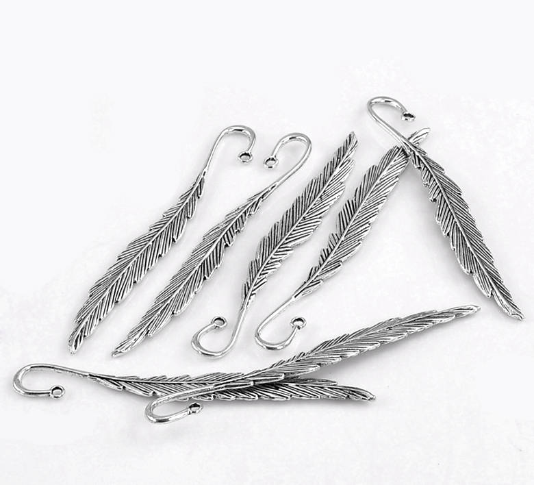 5 Feather Bookmarks Antique Silver