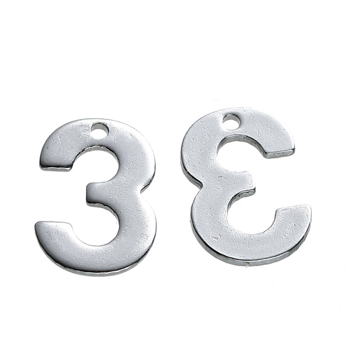 25 Number 3 Charms Stainless Steel, Number Three Charms, 11mm x 8mm