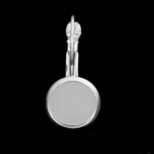 Cab Earring Findings 10 Pair, Round Silver Plated Cabochon Setting, Fits 10mm, 10 Pairs