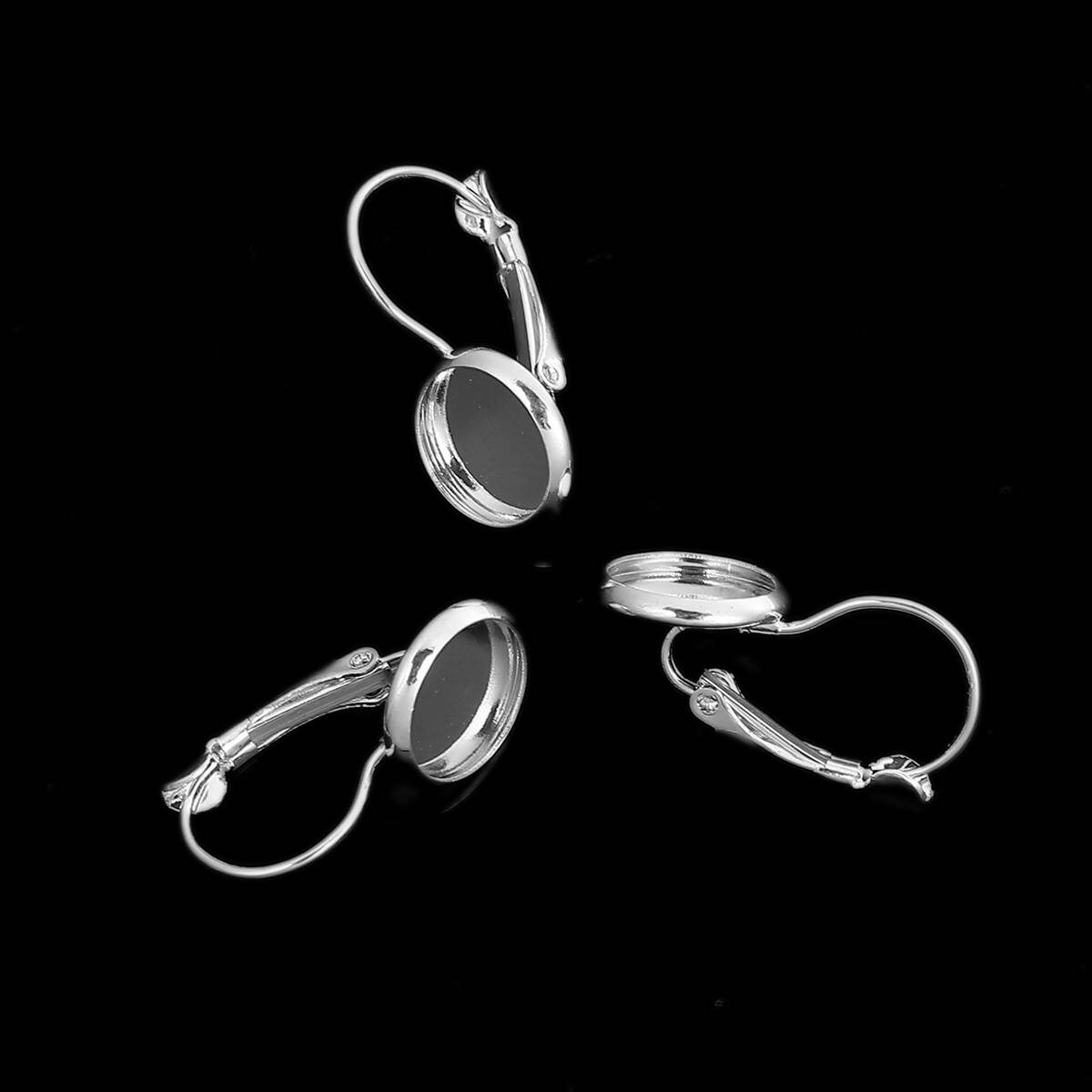 Cab Earring Findings 10 Pair, Round Silver Plated Cabochon Setting, Fits 10mm, 10 Pairs