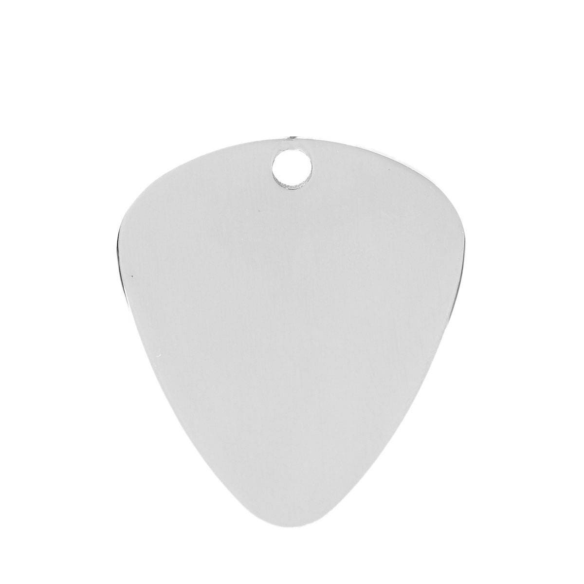 2 Guitar Picks Pendants, Stamping Blanks, Titanium Steel Pick 32mm x 28mm